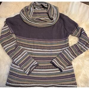 Grupo Esmeralda Baby Alpaca Cowl Sweater Andean Design – Purple/Green – Small